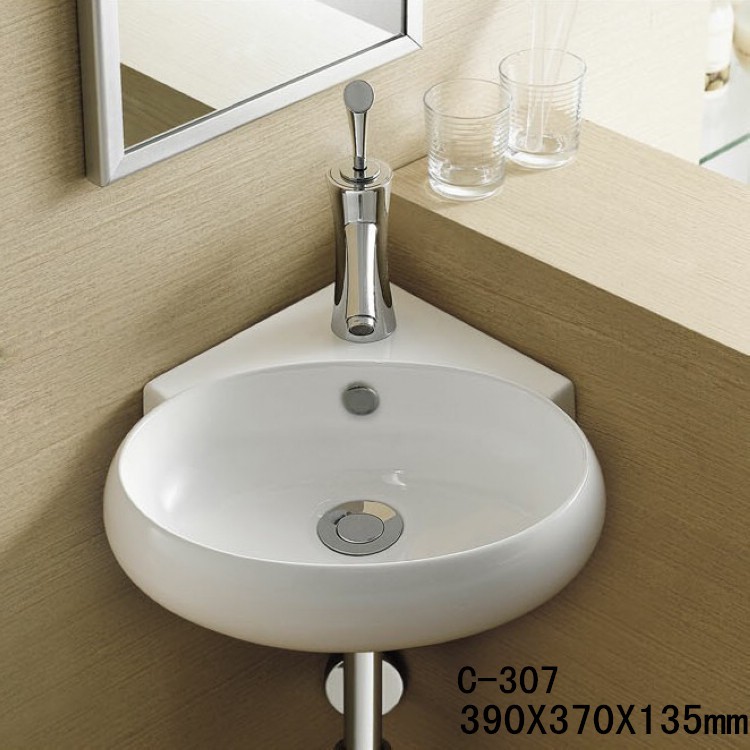 Chậu sứ lavabo góc nhỏ treo tường hàng ưu men sáng mịn tuyệt đối