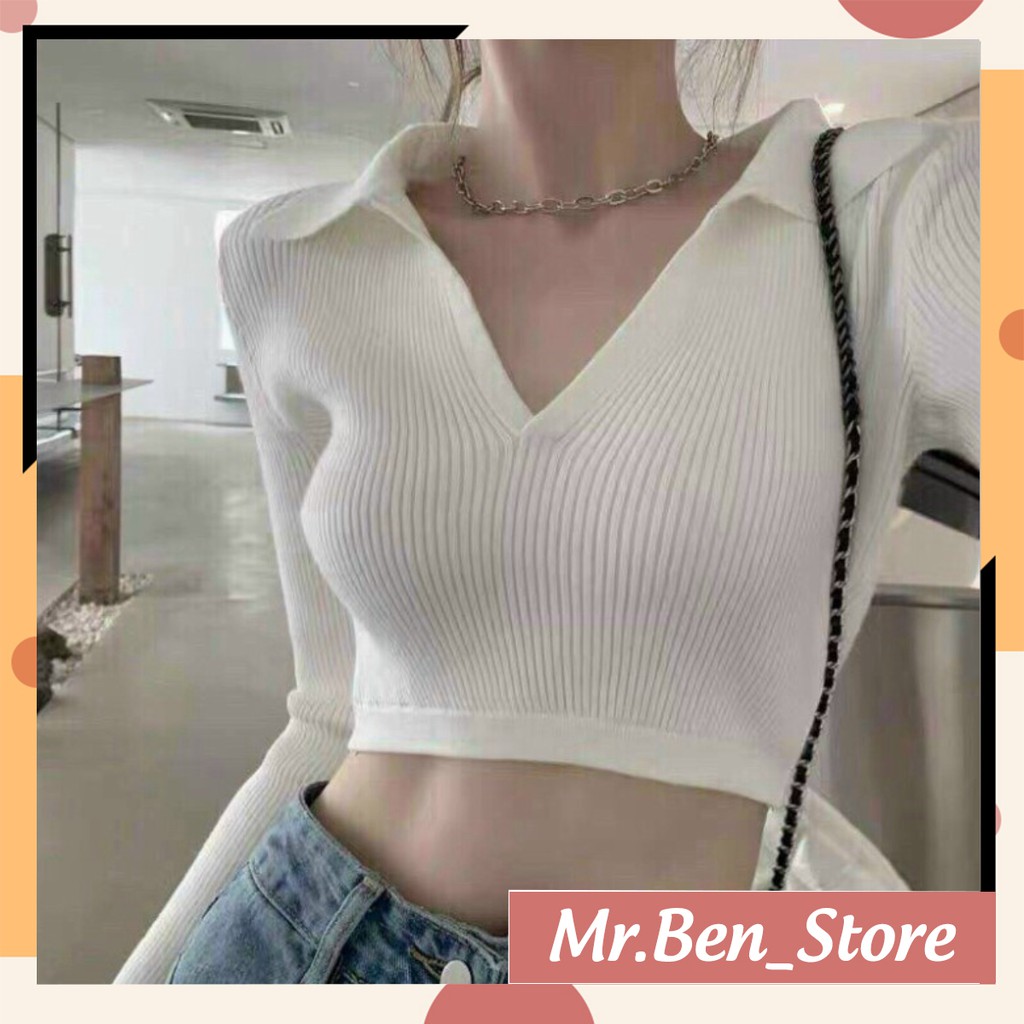 Áo croptop dài tay cổ xẻ chữ V, buộc dây sau lưng xinh xắn phong cách trẻ trung, năng động cực thoáng mát
