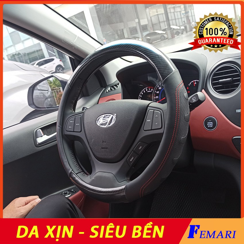 [ ẢNH THẬT ] Bọc Vô Lăng Da Thật Vân Cacbon Đen Dùng Được cho Hầu Hết Các Dòng Xe VN Đường Kính 38 cm