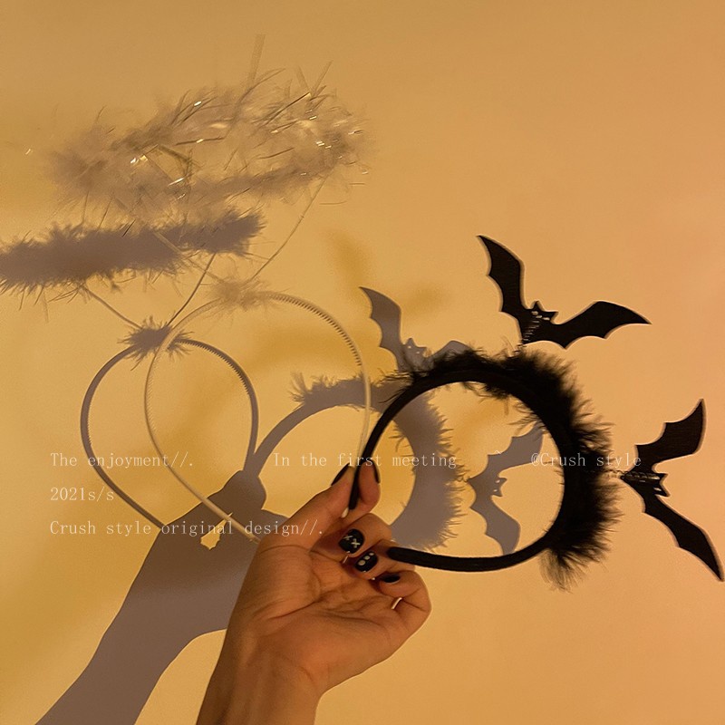 Halloween White Angel Wings Headband Devil Headwear Female Cute Super Fairy Festival Hairpin Feather Hair Accessories
