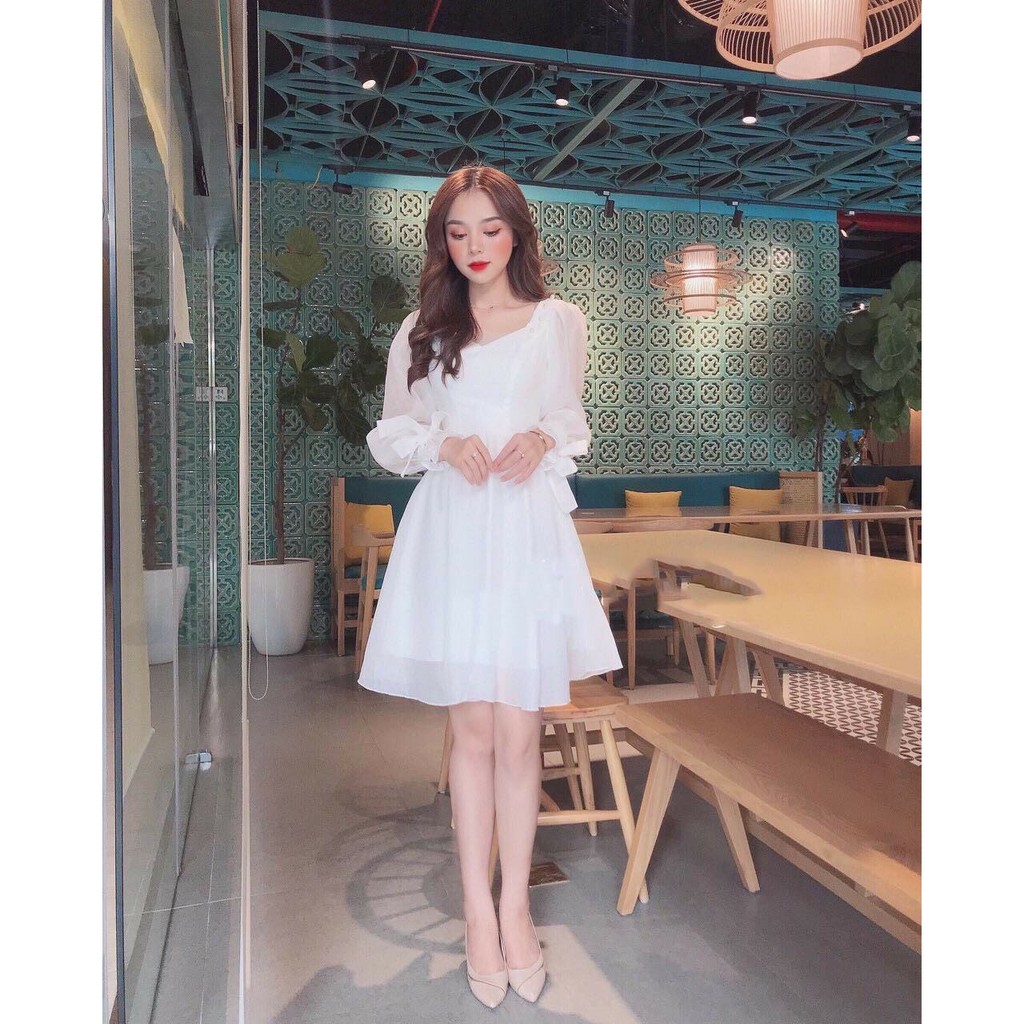 [Mã WASTMAY giảm 15% tối đa 30K đơn 150K] Đầm dạo phố dáng xòe ELSA Dress cổ vuông phối nút bọc tay nơ | BigBuy360 - bigbuy360.vn