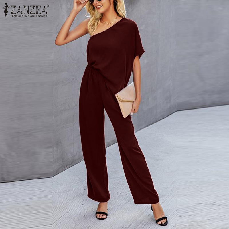 Set đồ Zanzea gồm áo trễ vai và quần dài lưng thun thời trang hè xinh xắn cho nữ