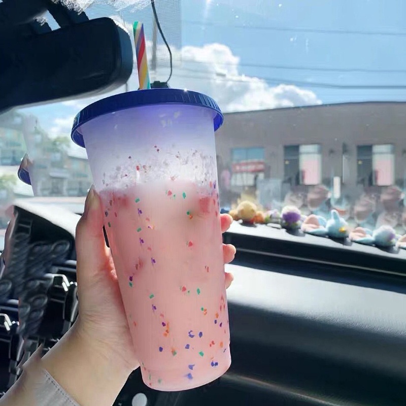 Bình Giữ Nhiệt Cao Cấp Starbucks Nhựa Uống Bộ Có Thể Tái Sử Dụng Đổi Màu Nắp Và Ống Hút/24 FlOz/710 Ml