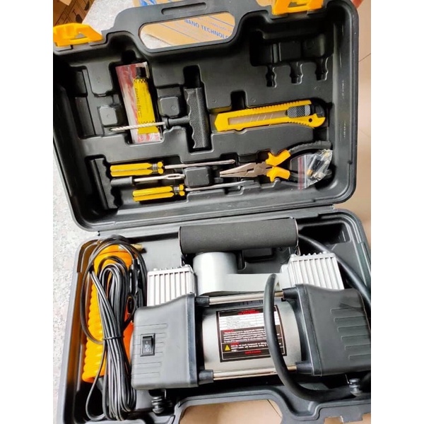 Bơm Ô Tô 2 Piston Xylanh AIR COMPRESSOR (đồng hồ cơ )Công Suất Lớn Siêu Khỏe Siêu Nhanh - Máy Bơm Lốp Xe Hơi 12v