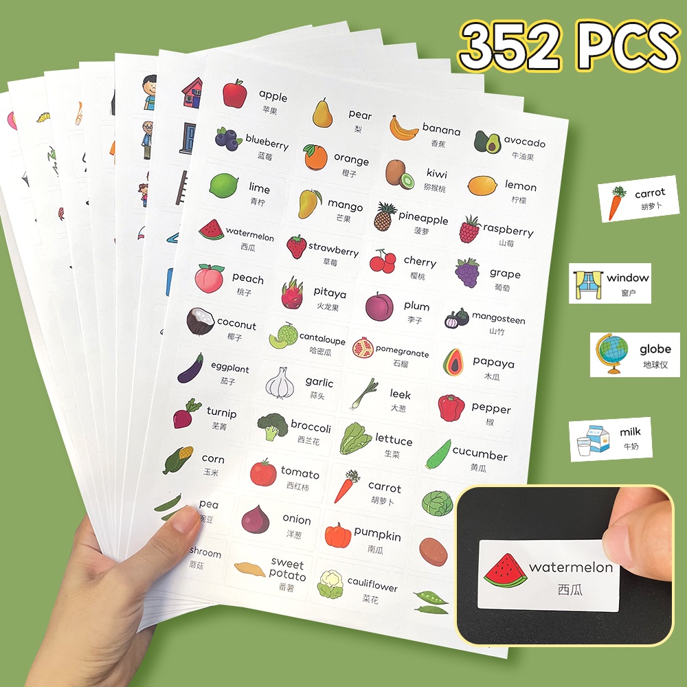 Bộ 352 Miếng Dán Hình Thức Ăn Họa Tiết Hoạt Hình Phong Cách Trung Quốc Dùng Làm Phần Thưởng Cho Bé