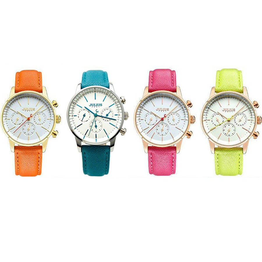 Đồng hồ nữ Julius Hàn Quốc Ja-862 dây da chạy 6 kim (nhiều màu)