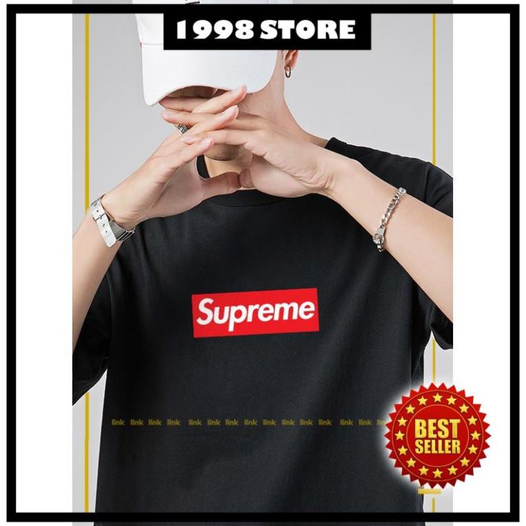 Áo thun tay lỡ supreme xinh nhỏ trước ngực form rộng ( Đen, Trắng )