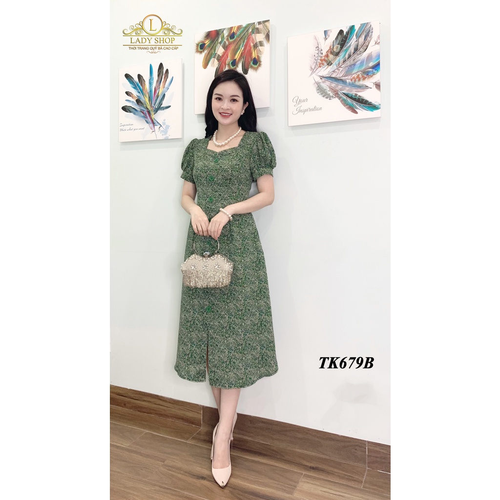 Váy đầm trung niên Ladyshop thiết kế lụa nhật đính cúc xẻ chân thời trang cao cấp TK679 | BigBuy360 - bigbuy360.vn