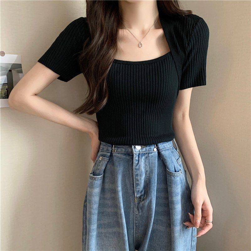 Áo Thun Giả Hai Lớp Cổ Vuông Dáng Ôm Thời Trang Dành Cho Nữ JL-TX-358