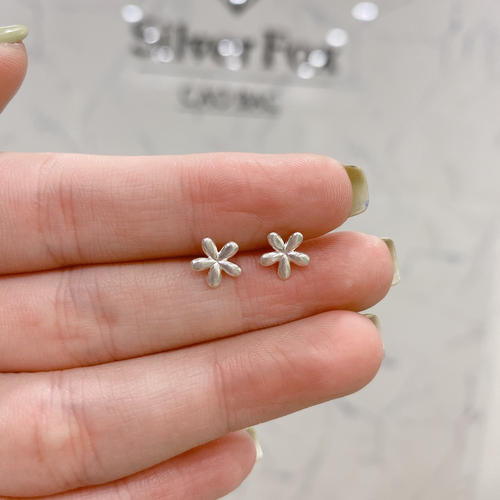 Khuyên Tai Bạc Ta Nữ CaoBac Silver Hình Hoa Năm Cánh Tròn Trơn Không Đính Đá Dễ Thương Xinh Xắn Dành Cho Bạn Nữ