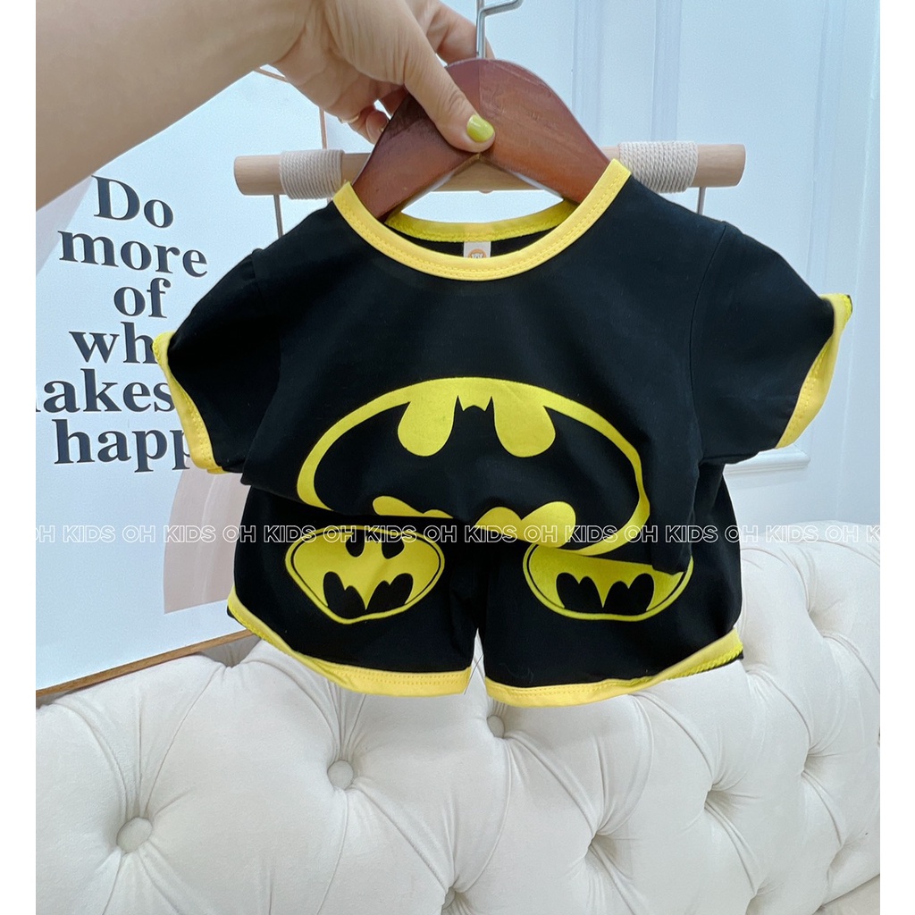 Bộ cộc tay in hình siêu nhân bé trai, cặp bộ batman dáng Hàn quốc cho bé