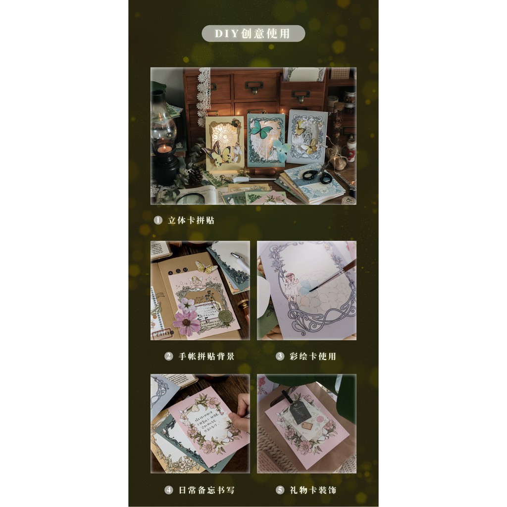 Giấy note vintage 100 tờ giấy nhớ ghi chú dễ thương trang trí sổ planner làm bullet journal dụng cụ dán Afternoon Garden