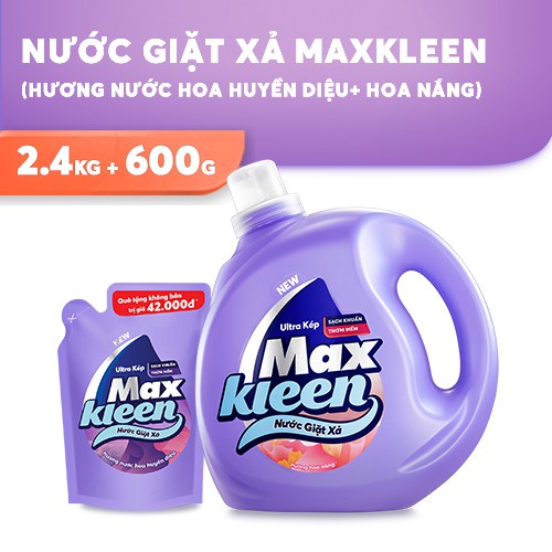 Combo Chai Nước Giặt Xả MaxKleen 2.4 Kg + Túi Nước Giặt Xả MaxKleen Hương Huyền Diệu 600g