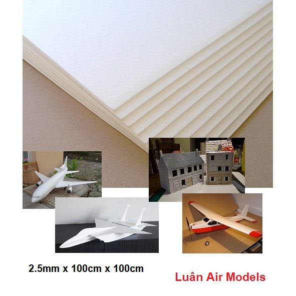 [100x100cm] 2.5mm Combo 20 tấm xốp Depron làm mô hình máy bay điều khiển, tàu, xe, nhà cửa (VA002x20) - Luân Air Models