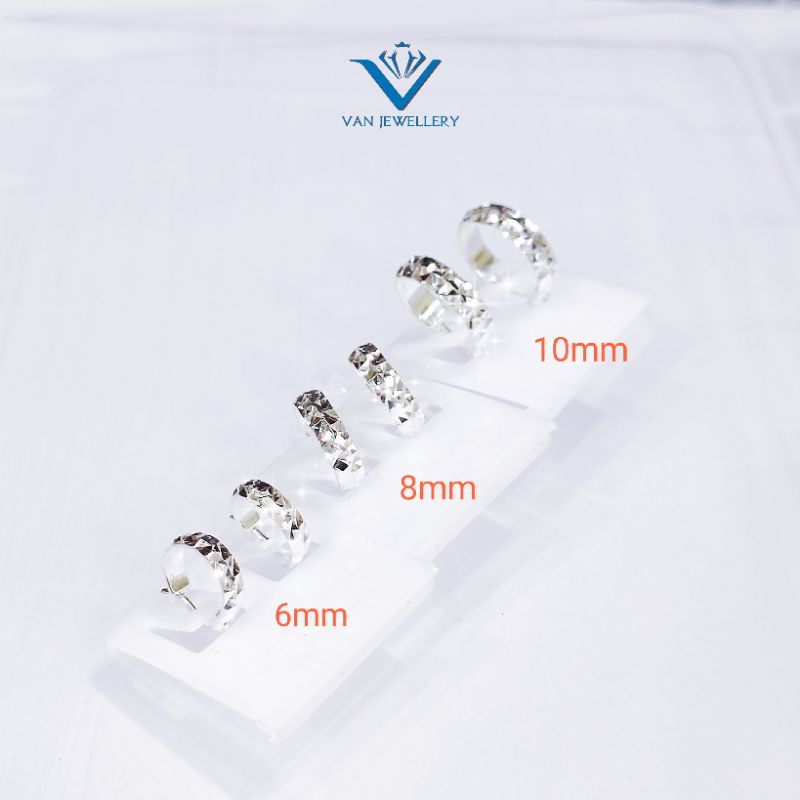 Khuyên tai bạc khuyên tròn đường kính 6,8,10mm bản to 2-3li siêu sáng bóng Van Jewelry