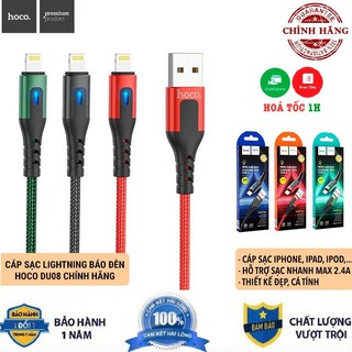 Dây sạc iphone chính hãng hoco du08/du08 plus - cáp sạc hoco dây dù sạc nhanh 2.4a, đèn led báo sạc dành cho iphone/ipad