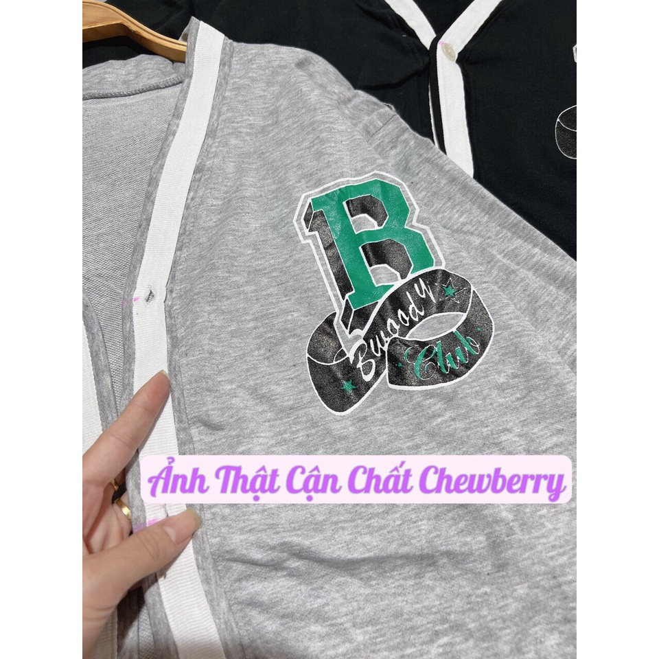 Áo Cardigan Chữ B Xanh, Xám Đen Sọc Tay Viền Trắng