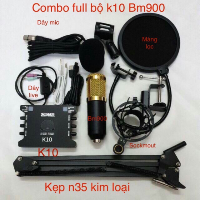 Bộ mic thu âm livestream hát karaoke BM900 K10 dây livestream ma2 full bộ