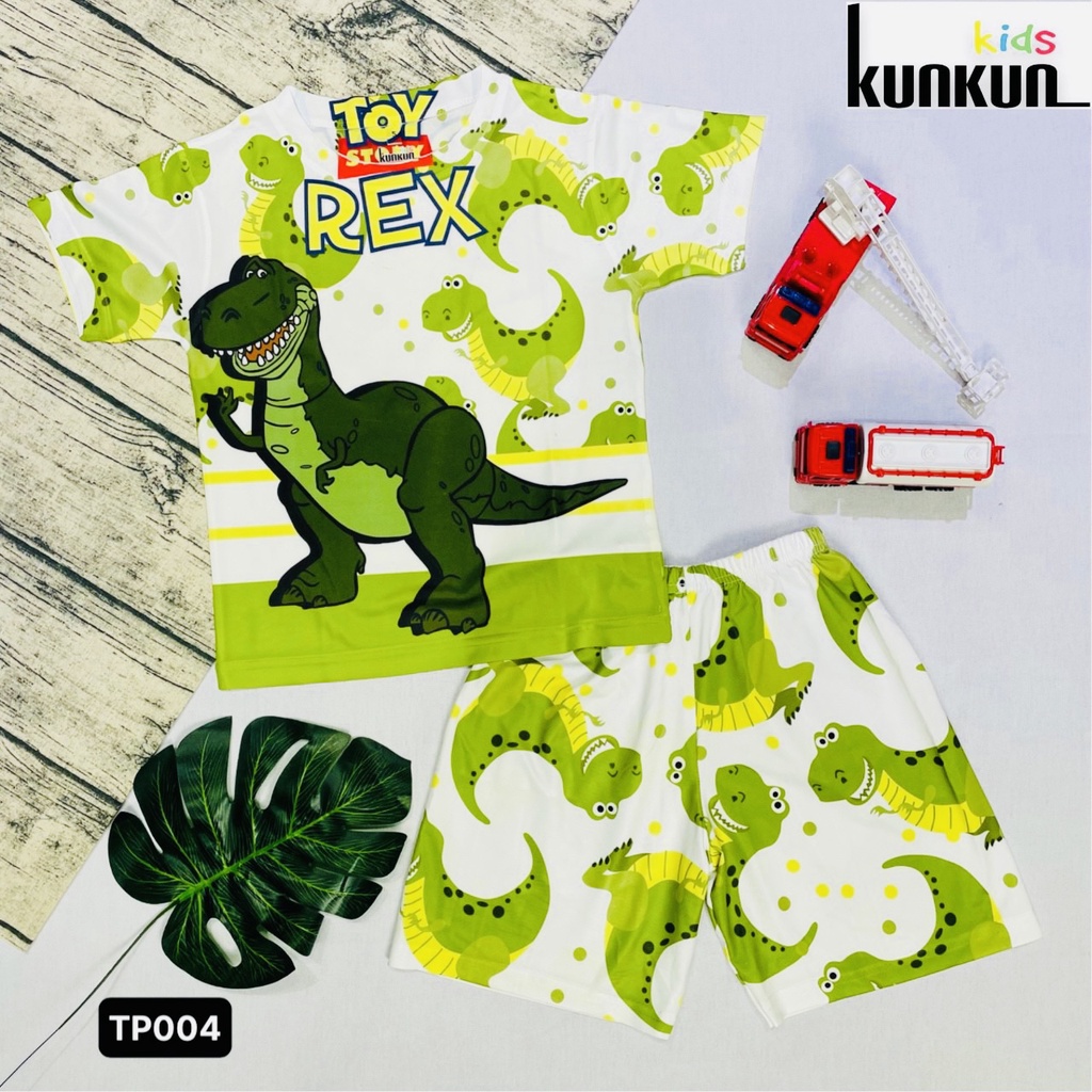 Quần áo bé trai chất Thun lạnh in 3D hình khủng long T-Rex KunKun Kid TP004 - Đồ bộ trẻ em size đại 10-60kg