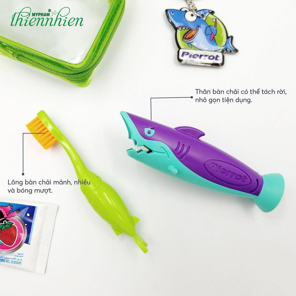 Bộ kit chăm sóc răng miệng cho trẻ em Pierrot cá mập 150gr ( bàn chải + kem đánh răng+ móc khóa)