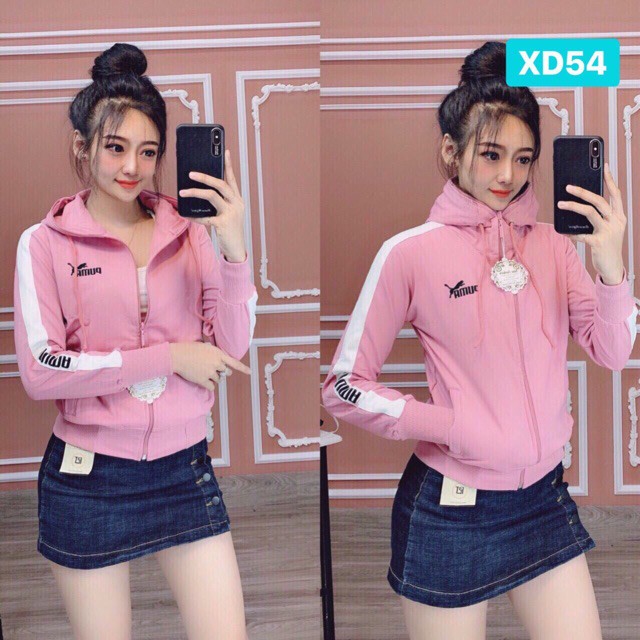 Áo khoác nữ thun da cá thêu chữ viền sọc trắng | BigBuy360 - bigbuy360.vn