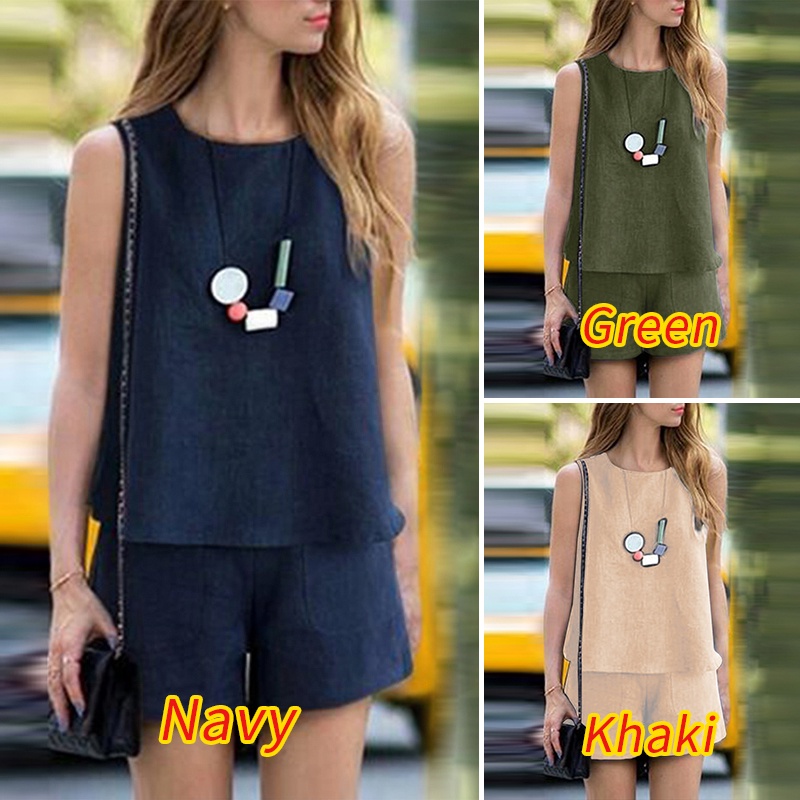 Zanzea Set Áo 2 Dây + Quần Short Trơn Màu Thời Trang Dành Cho Nữ