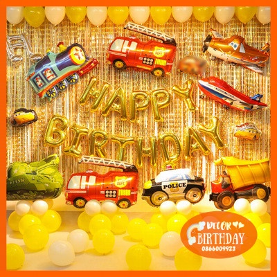 Set Trang Trí Sinh Nhật CHỦ ĐỀ Ô TÔ Bóng Dày Dặn, Màu Sắc Đẹp, Set Y Hình Tặng Kèm Đồ Bơm Băng Dính