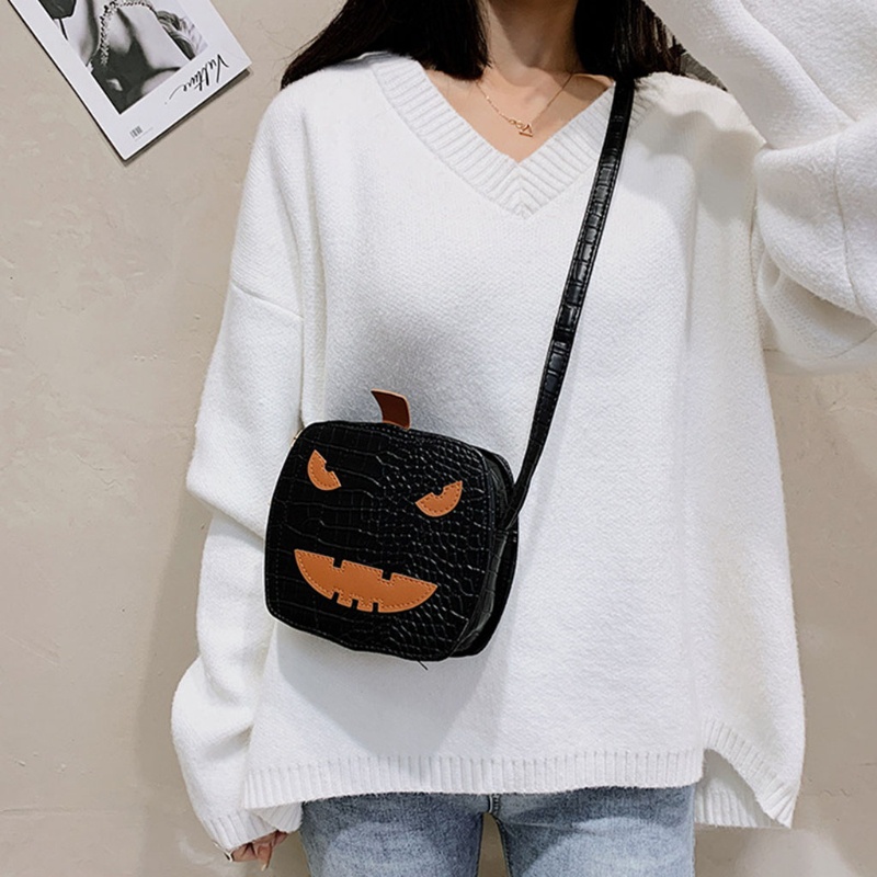 Túi Đeo Chéo Da PU Hình Bí Ngô Phong Cách Halloween Cho Nữ