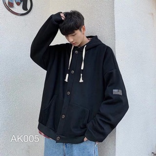 AK005 - ÁO KHOÁC GÀI NÚT THÊU TAY MÀU ĐEN UNISEX