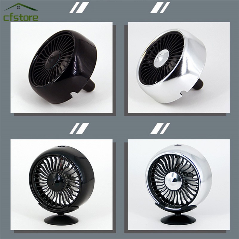 Quạt điện mini tự động 5V cho xe hơi xoay 360 độ đầu kép tiếng ồn thấp