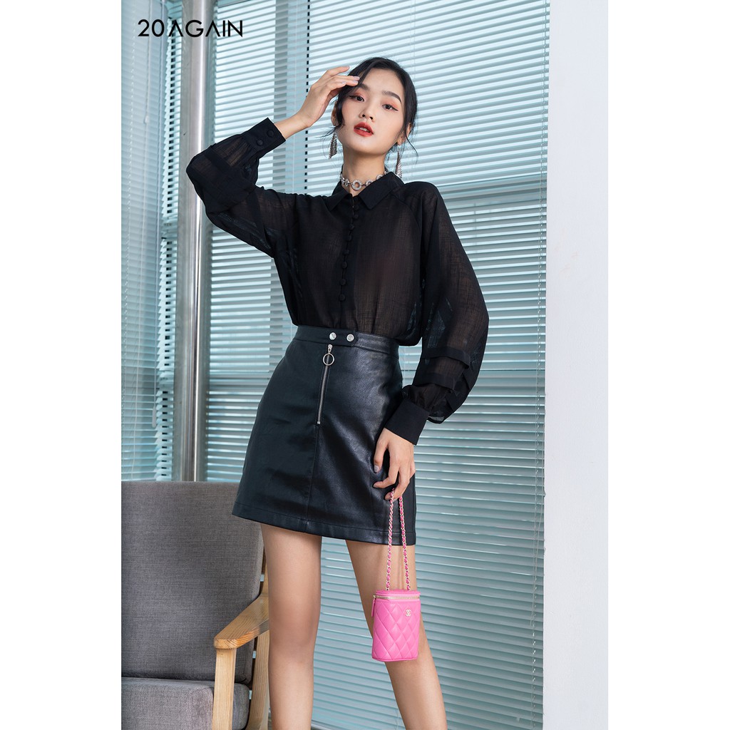 Áo sơ mi dài tay khuyết dây cổ 20AGAIN ASA0991 | BigBuy360 - bigbuy360.vn