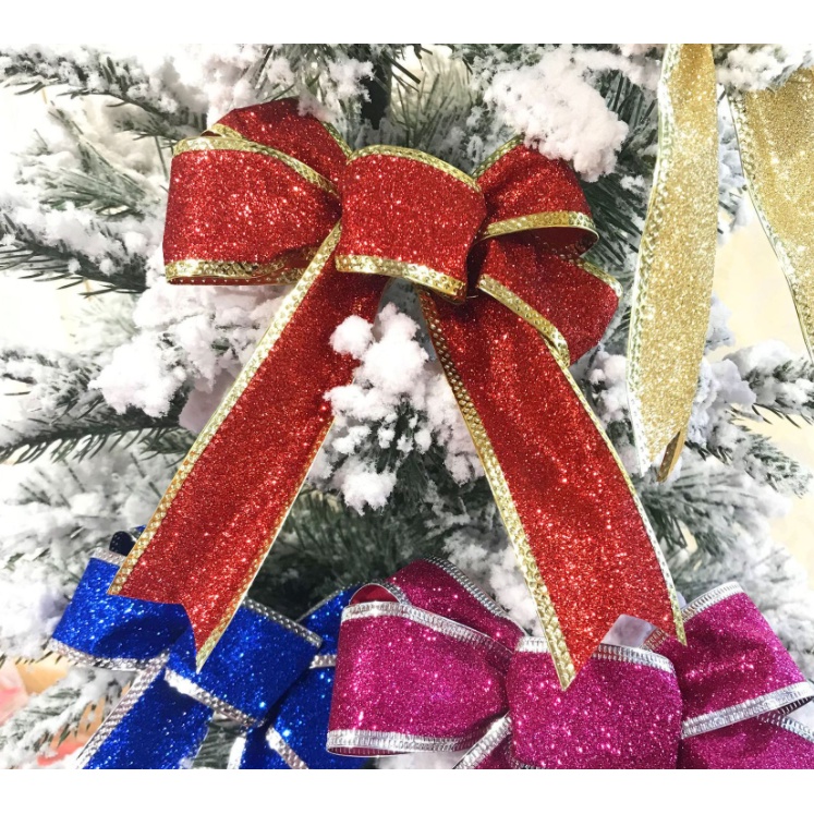 Nơ nhũ kim tuyến vàng, bạc, đỏ trang trí noel trang trí cây thông