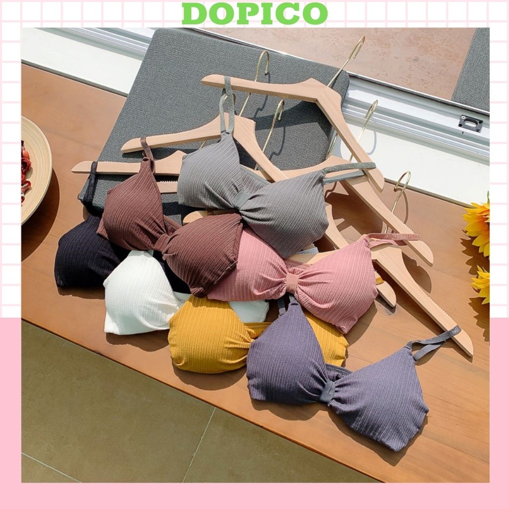 Áo bra nữ 2 dây đẹp, áo lót không gọng thắt nơ có đệm mút nâng đươc ngực DOPICO B308