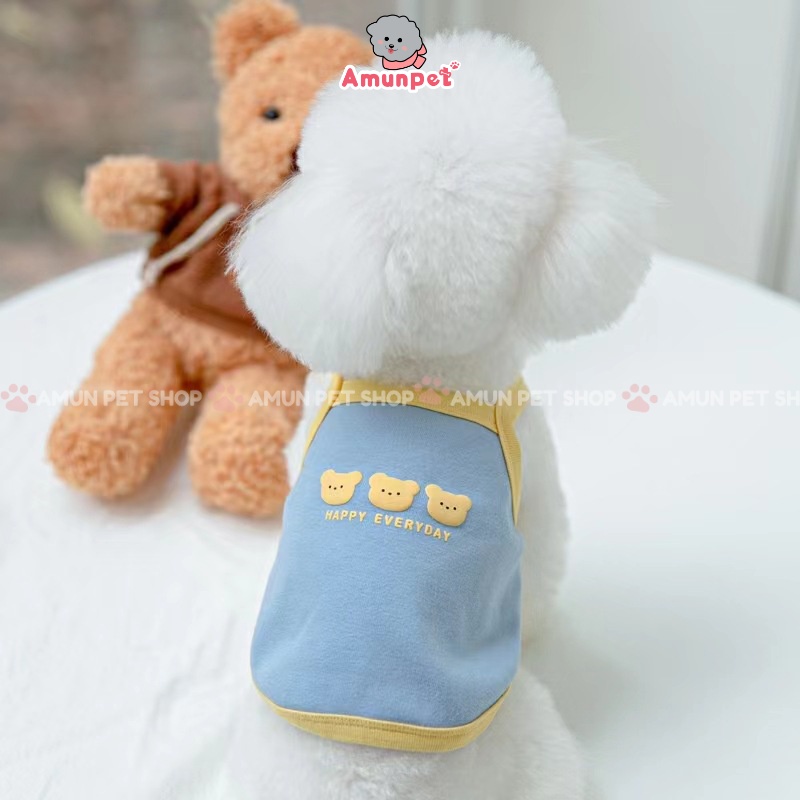 Áo Cho Chó Mèo Hoạ Tiết In Gấu Chất Mềm Mại Các Mẫu Quần Áo Cho Thú Cưng Mùa Hè Thời Trang Amun Pet