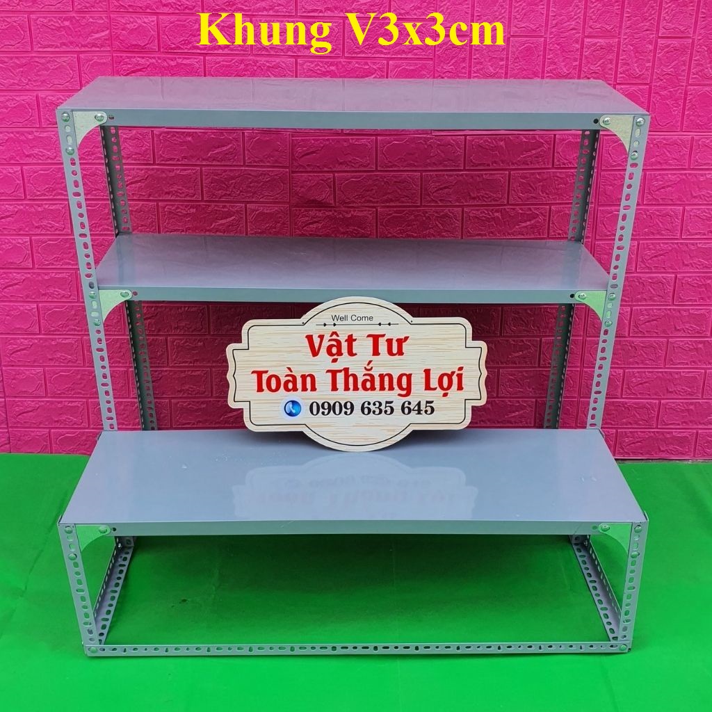 Kệ sắt V lỗ bậc thang ( 2 bậc _ 3 tầng, kệ mâm sắt ) V4x4cm làm khung