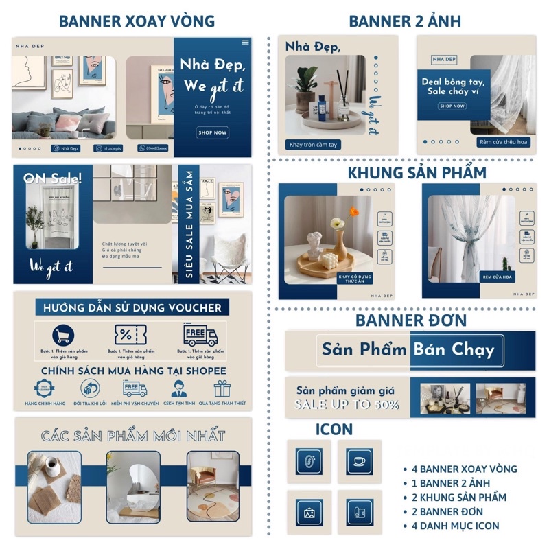 Thiết kế bộ banner shopee template cho shop nội thất và gia dụng, trang trí theo yêu cầu