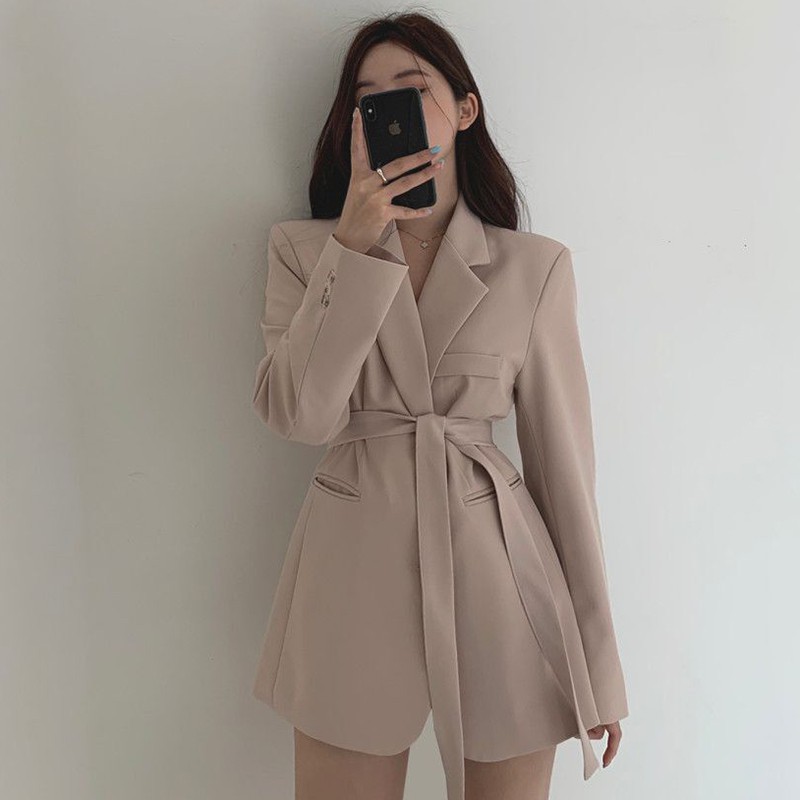 (Hàng Đẹp)Ảnh thật 6 hình cuối-HC368.Áo blazer dáng dài thắt đai thời trang Hàn Quốc | BigBuy360 - bigbuy360.vn