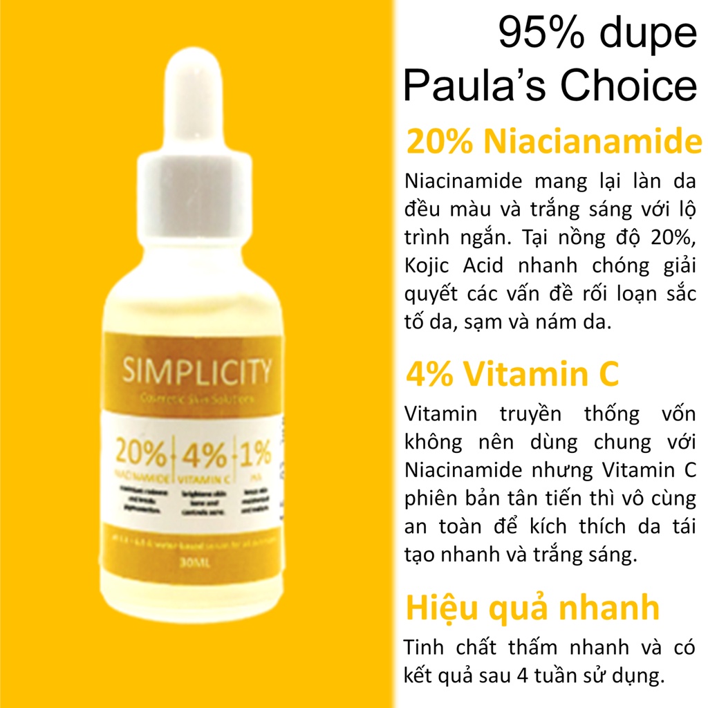 20% Niacinamide 4% Vitamin C trắng da mờ thâm dupe Paula’s Choice
