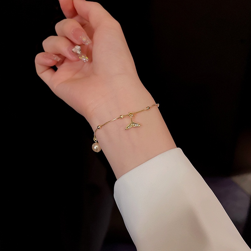 Vòng Đeo Tay Bằng Thép Titan Đính Đá Zircon Ngọc Trai Thời Trang Dành Cho Nữ