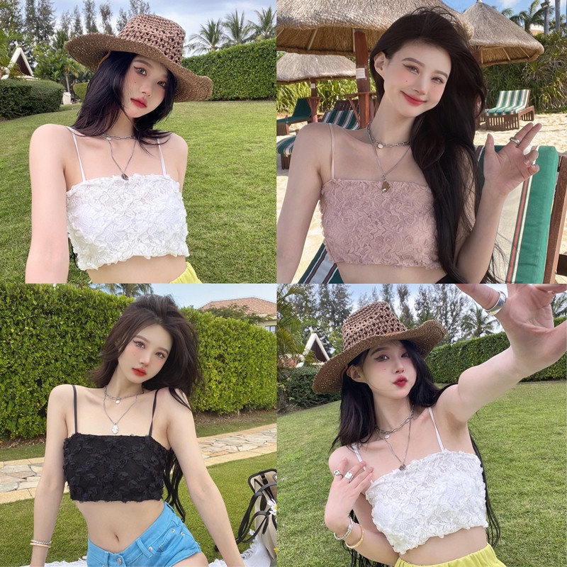 Áo Bra Ren Nữ Crotop Siêu Hot đính hoa Chun Lưng