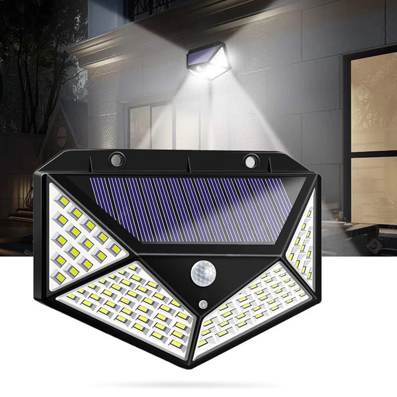 Đèn năng lượng mặt trời với 100 led siêu sắng, cảm biến tự động khi trời tối