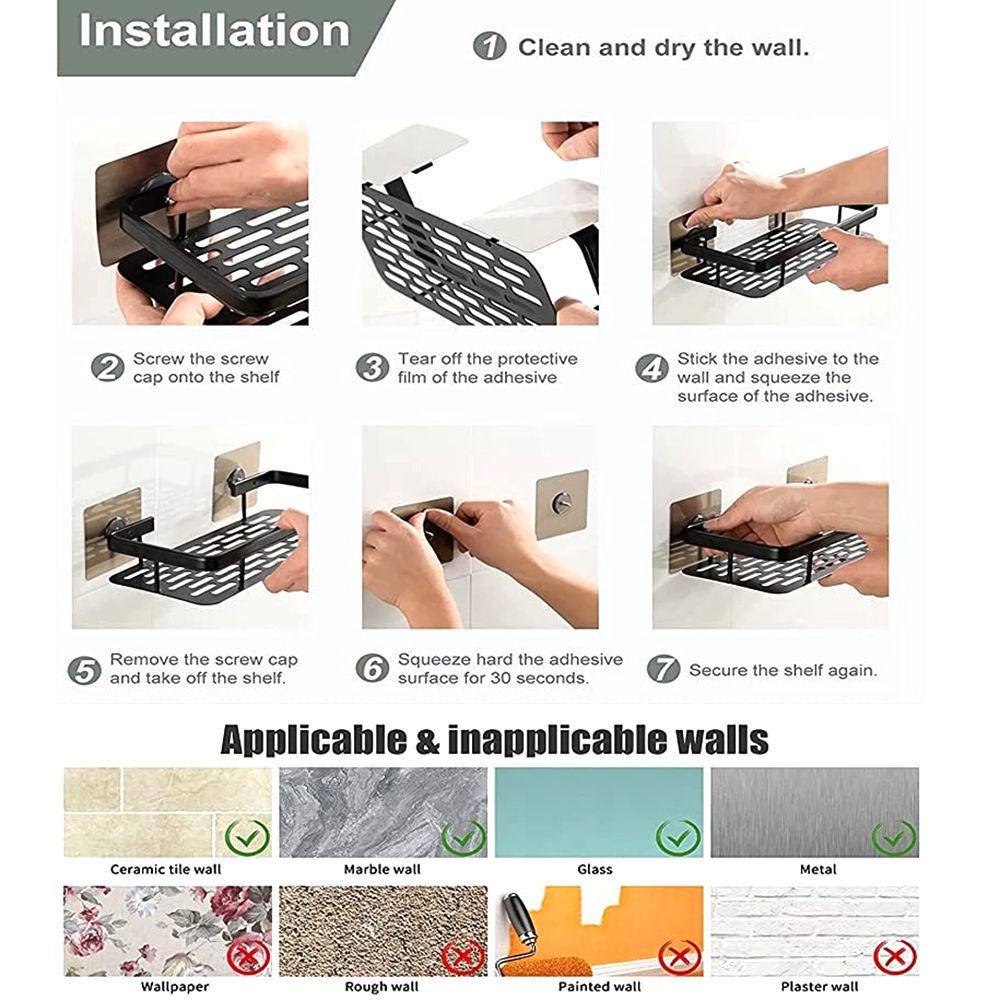 ♫DAPHNE♫ Convenient Bathtub Wall-mounted Adhesive Corner Shower Caddies Space Saving Supplies Drill Free Organizer Bathroom Accessories