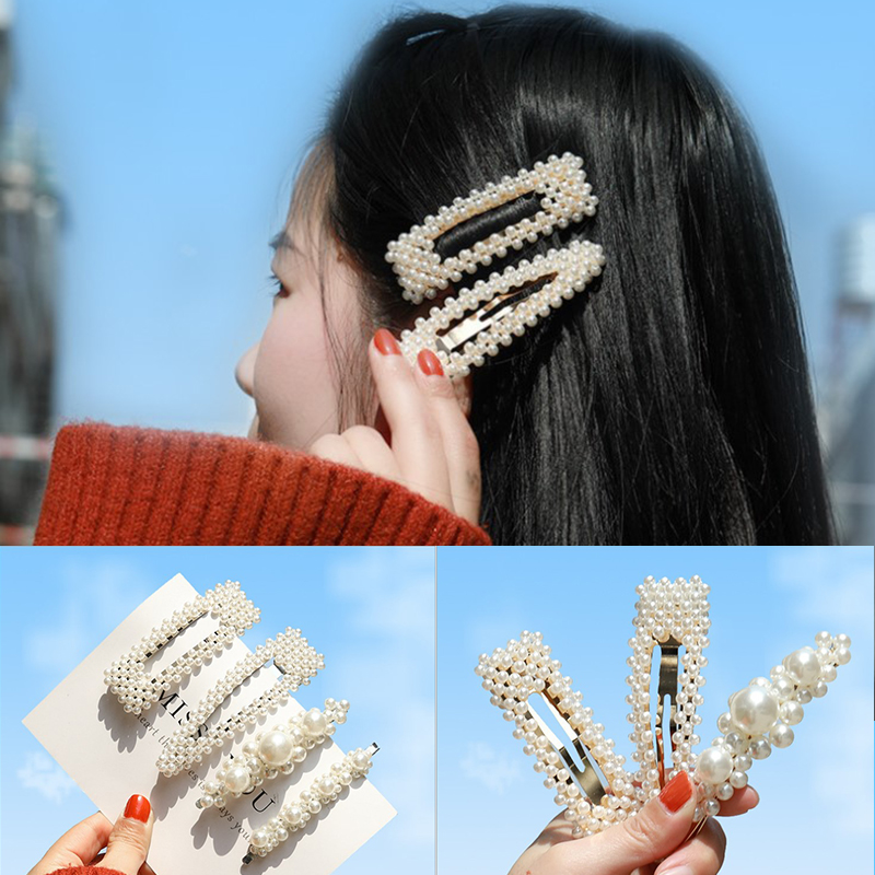 Kẹp tóc hình bướm đính ngọc trai thời trang Hàn Quốc