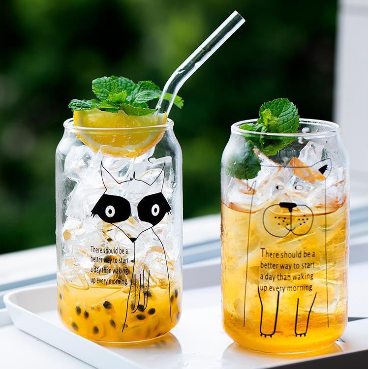 Ly thủy tinh 400ml hình động vật kiểu dáng lon coca cola ngộ nghĩnh