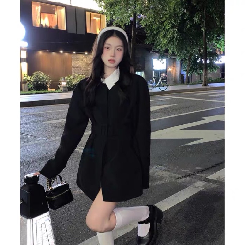 TKLIHN Set váy DẠ tiểu thư ULZZANG mix Áo sơ mi hot trend 2022