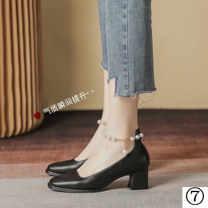 Giày Cao Gót Mũi Vuông Size Lớn 35-43 Phong Cách Pháp Cho Nữ Size 41-42
