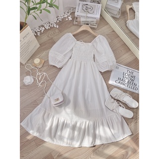 Váy baby doll trắng chun ngực hàng thiết kế cao cấp