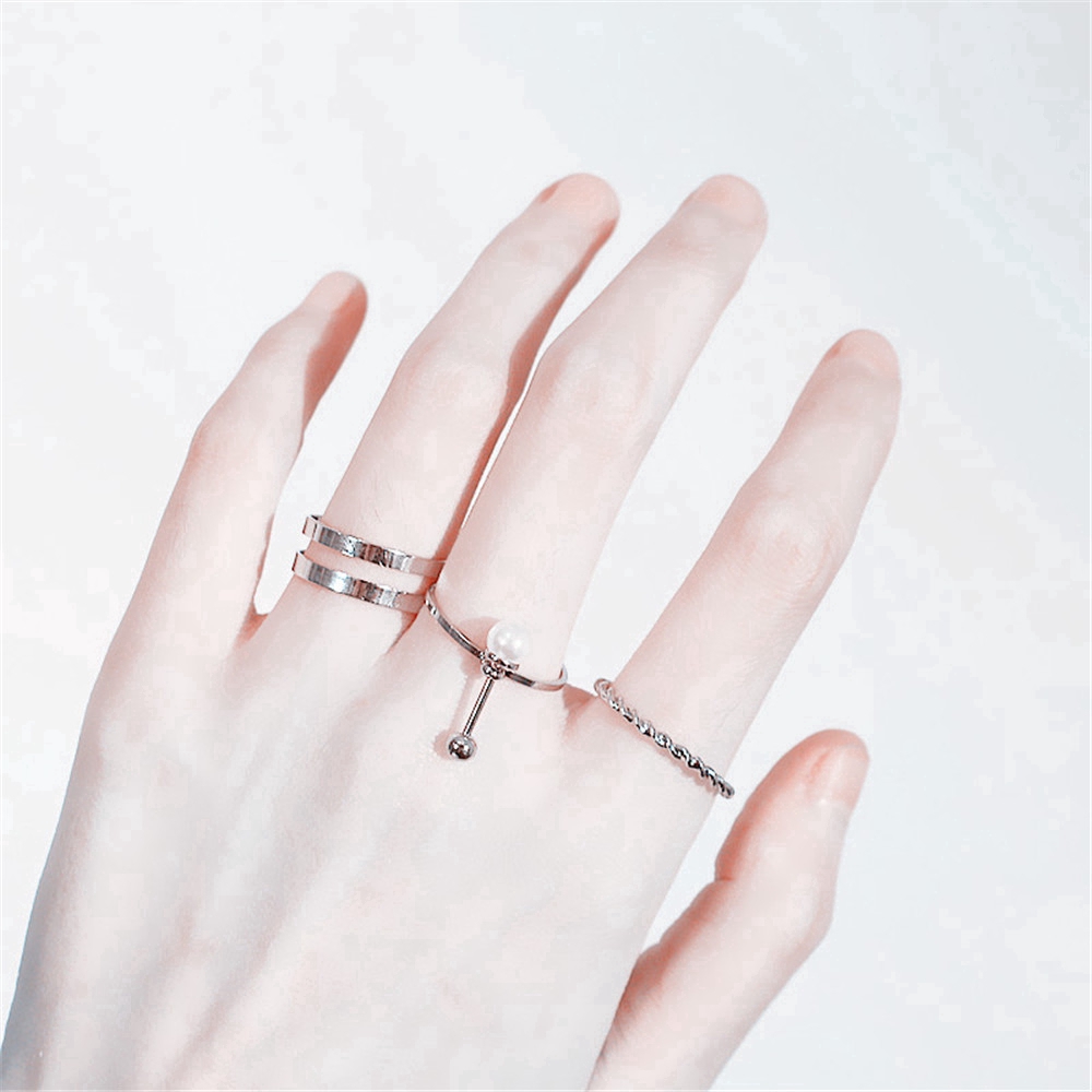 Set 3 nhẫn bạc 925 thời trang Hàn Quốc có thể điều chỉnh