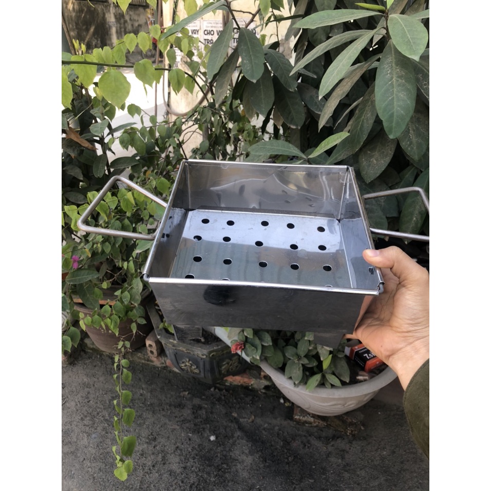 Bếp nướng than hoa inox 20x20cm, bếp nướng BBQ ngoài trời phù hợp ăn tại nhà-Giadung24h