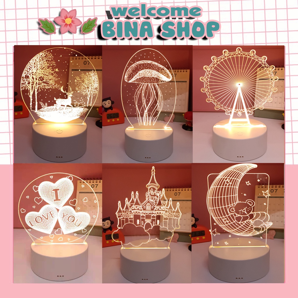 Đèn ngủ Led 3D - Sử dụng phích cắm 3 màu - BinaShop